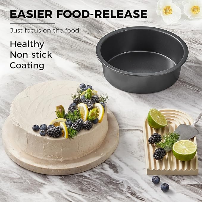 HONGBAKE 8 Inch Round Cake Pan Set for Baking with 60 Pieces Parchment Paper, Nonstick Deeper Circle Cake Pans Set of 2, Layer Cake Tin, Cheesecake Mold, Huty Duty - Grey