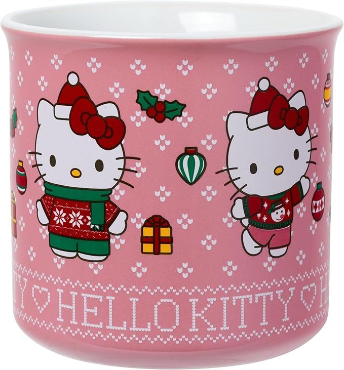 Silver Buffalo Sanrio Hello Kitty Christmas Holiday Sweaters Ceramic Camper Mug, 20 Ounces