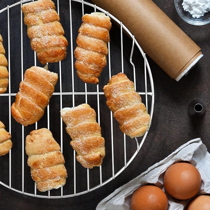 P&P CHEF 7½ Inch Cooking Rack Round, Stainless Steel Round Rack for Cooking Cooling Steaming Baking, Fit Air Fryer Pot Pressure Cooker, 2 Pack -Oven Safe, Silver