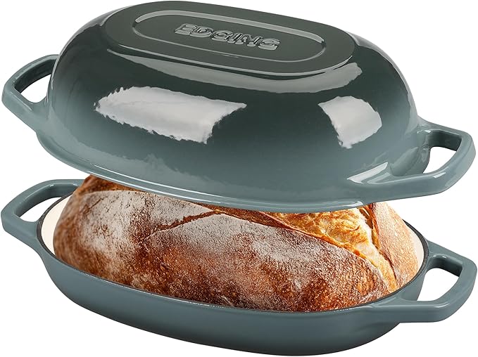 Enameled Cast Iron Oval Dutch Oven Pot with Lid, Dutch Oven for Sourdough Bread Baking, Bread Oven, Bread Dutch Oven, Oval Bread Pan, 5qt, Slateblue