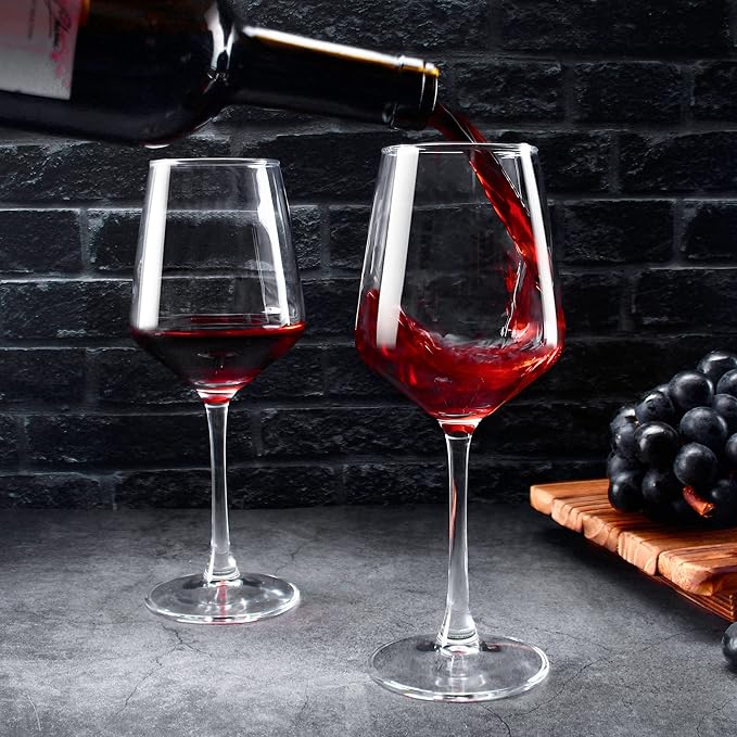 Wine Glasses Set of 6, 12oz Clear Red/White Wine Glasses, Long Stem Glasses for Party, Wedding and Home