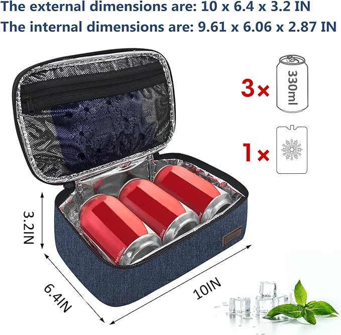 Gloppie Small Lunch Bag for Men Women Kids Insulated Lunch Box Mini Lunchbox Portable Cooler Bags Adult Thermal Lunch Boxes Reusable Snack Bag, Blue