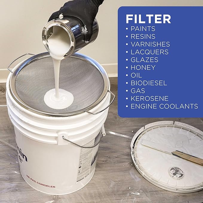 Master Elite 60 Mesh Stainless Steel Paint Strainer, 24 Pack - Fits Over 5 Gallon Paint Bucket Cans, Strains Filters Removes Debris, Particles, Impurities from Coating and Liquids - Drain, Rinse Food