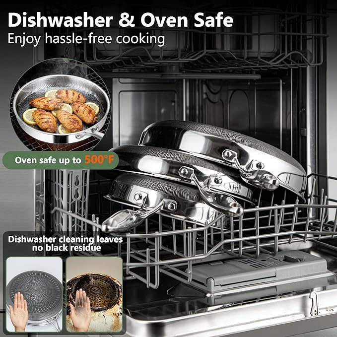 Non Stick Frying Pans, 12-inch Hybrid Frying Pans Nonstick Stainless Steel Skillets, Dishwasher & Oven-Safe, Stay-Cool Handle, PFOA Free Cookware, Compatible with All Cooktops
