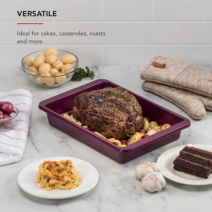 KitchenAid Nonstick Swiss Engineered Aluminized Steel Cake Pan, Dishwasher Safe, Beetroot, 9 x 13 Inch
