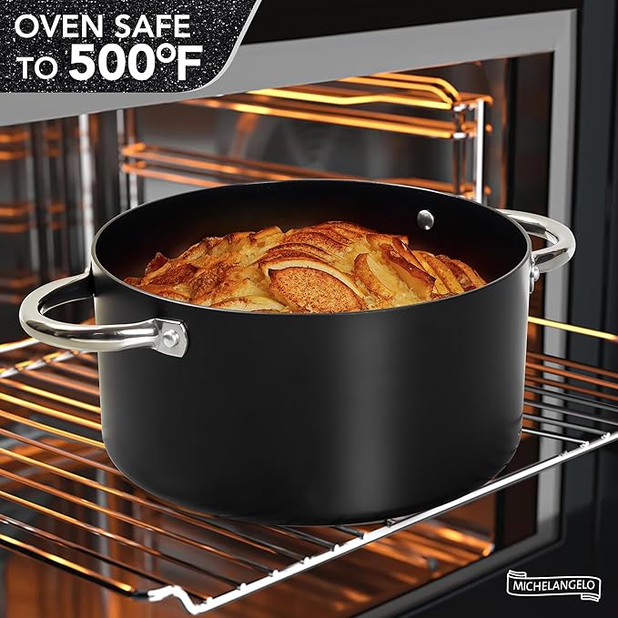 MICHELANGELO Stock Pot with Lid, Nonstick Cooking Pot, 6 Quart Soup Pot with Lid, Non Stick Pots with Stainless Steel Handle, Induction Compatible, Black