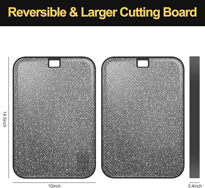 Plastic Cutting Board Dishwasher Safe, 15 x 10 inch Large Cutting Board for Meat with Juice Grooves, Non-Slip, Reversible and Knife-Friendly Cutting Board Household Essentials（Black）