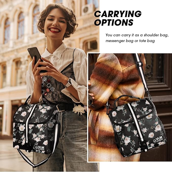 VLM Lunch Box for Women, Insulated Lunch Bag Women with Adjustable Shoulder Strap, Cute Lunch Tote Bag for Work,Picnic,Camping
