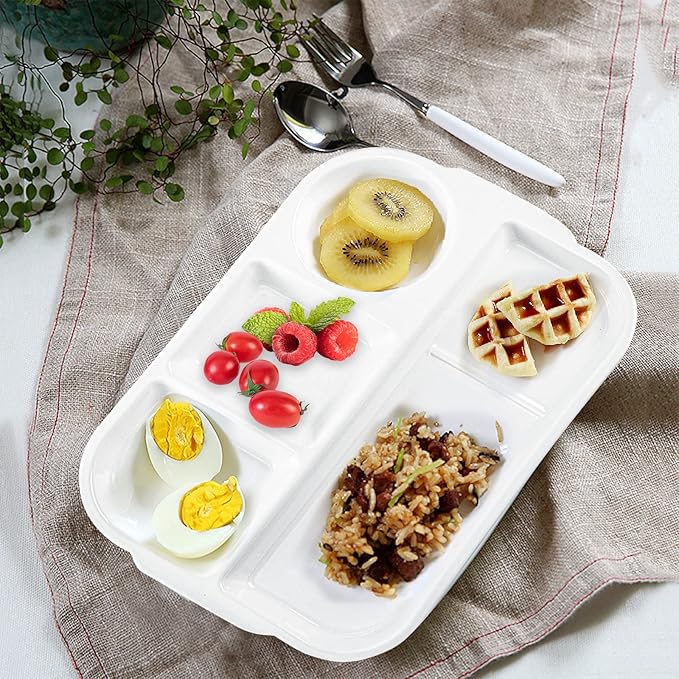 TOPZEA 4 Pack Divided Dinner Trays, Ceramic Serving Platter Dinner Plates with 4 Compartments Partition Fast Food Lunch Tray for Portion Control, Fondue Plates with Vinegar Sauce Dish