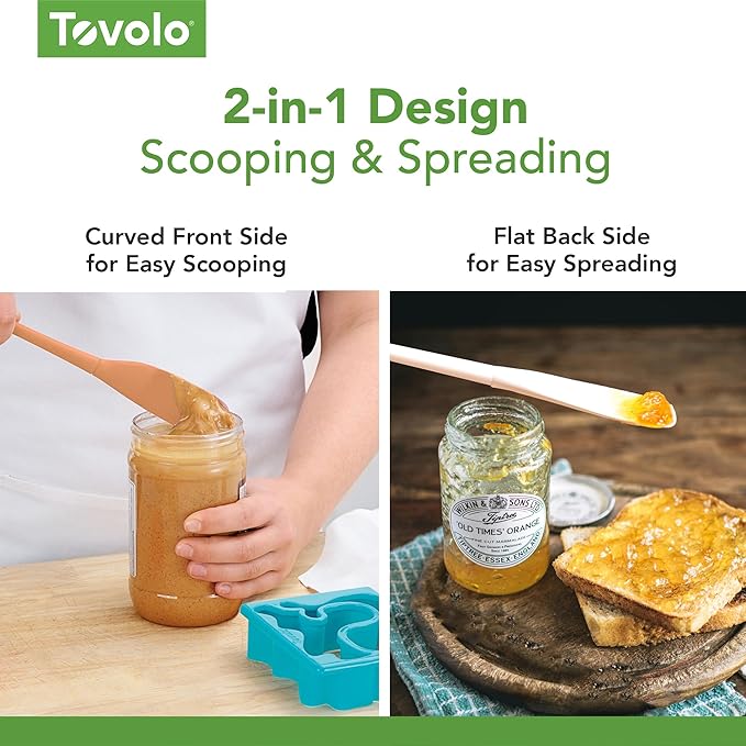 Tovolo Silicone Jar Spatula Long Handled Rubber Scraping Scooping Tool for Peanut Butter Jam Jelly Jars Blenders, Extra Long Flex Core Silicone Jar Scraper Dishwasher Safe BPA Free, Oyster Gray