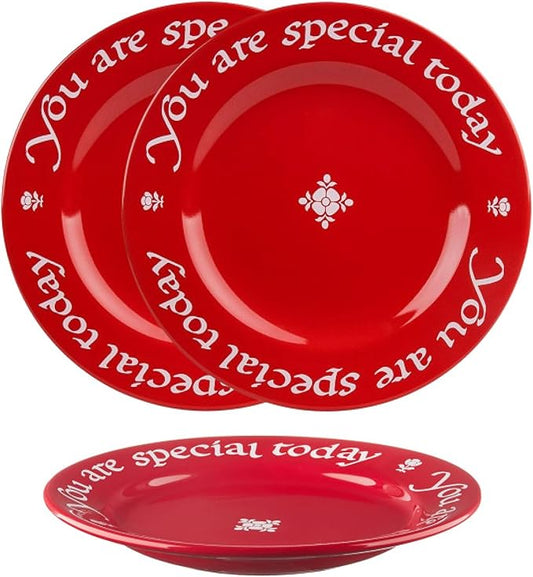 You Are Special Today Red Ceramic Plate, Set of 3-10.75-Inch Porcelain Dinner Plates, Microwave & Dishwasher Safe, Gift Boxed with Pen, Stylish Tableware for Entertaining
