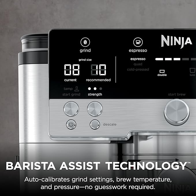 Ninja Luxe Café Premier 3-in-1 Espresso Machine, Drip Coffee, & Rapid Cold Brew | Built-in Coffee Grinder, Hands-Free Milk Frother, Assisted Tamper for Cappuccinos & Lattes | Stainless Steel | ES601