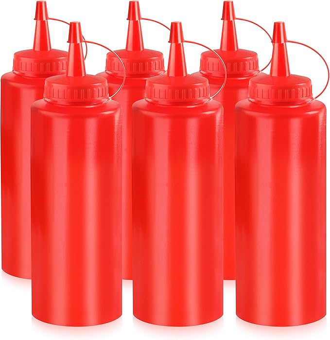 New Star Foodservice 12 oz Red Squeeze Bottle, Regular Mouth, Pack of 6