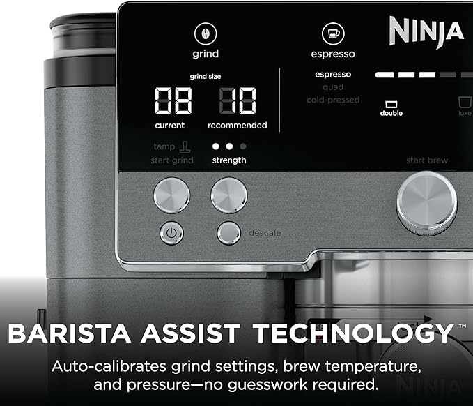 Ninja Luxe Café Premier 3-in-1 Espresso Machine, Drip Coffee, & Rapid Cold Brew | Built-in Coffee Grinder, Hands-Free Milk Frother, Assisted Tamper for Cappuccinos & Lattes | Gunmetal | ES601GM