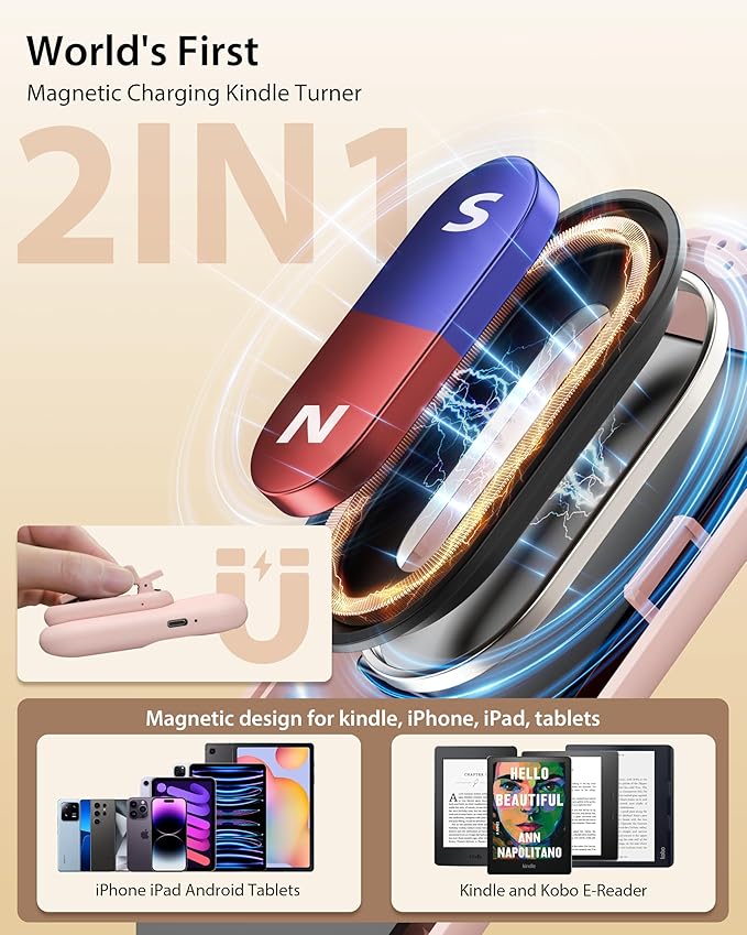 Page Turner for Kindle, Stouchi 2 in 1 Pink Magnetic Paperwhite Oasis Scribe Kobo Clicker Accessories Wireless Remote Control for iPad, iPhone, Tablets Camera Video Record Shutter Selfie