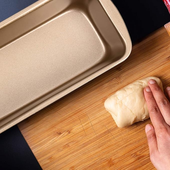 Patelai 4 Pack Small Loaf Pans for Baking Bread Non Stick Bread Pan Rectangle Baking Tray Toast Mold(Gold,9.3 x 3.7 Inch)