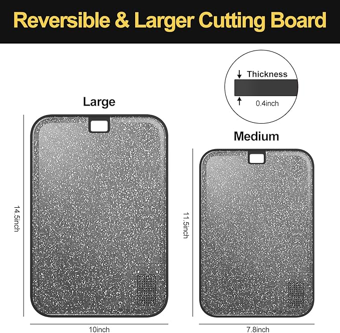 Plastic Cutting Board Dishwasher Safe, 2 Cutting Boards Large Cutting Board for Meat with Juice Grooves, Non-Slip, Reversible and Knife-Friendly Cutting Board Household Essentials（Black）