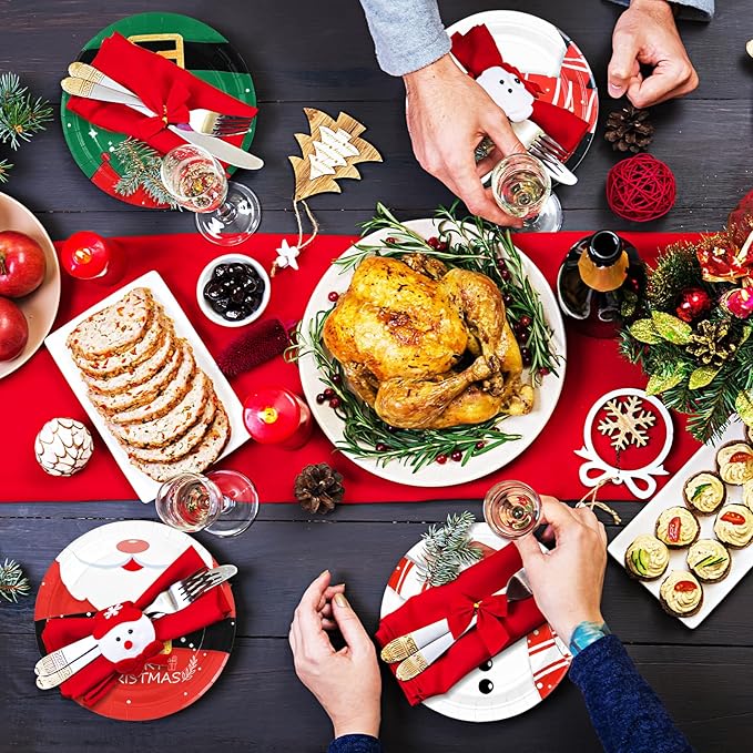 48 Pcs Christmas Party Paper Plates, Colorful Christmas Themed Dessert Plates 7" Christmas Snowman Party Disposable Plates for Xmas Winter Holiday Dining Kitchen Party Favors