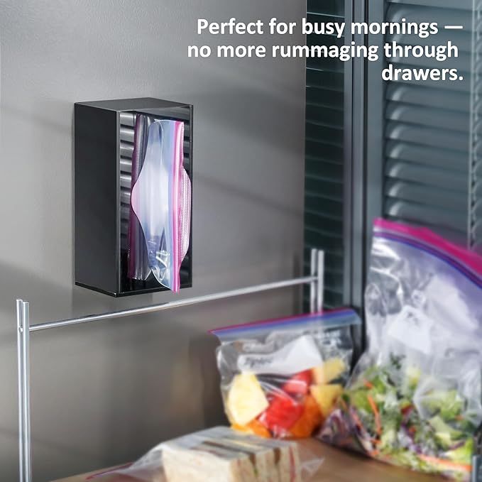 LUVCOSY Acrylic Food Bag Storage Organizer Magnetic Fridge Attachment Compatible with Ziploc Sandwich/Snack/Grip'n Seal Quart, Dispenser for Ziploc Bags, Kitchen Organization and Storage, 1 Pack