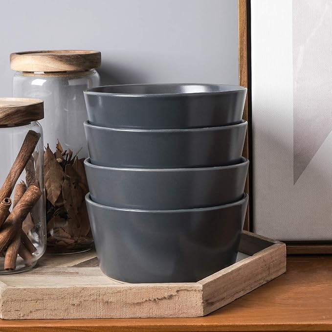 Stone Lain Stoneware Bowls Set, 4-Piece, Grey Matte