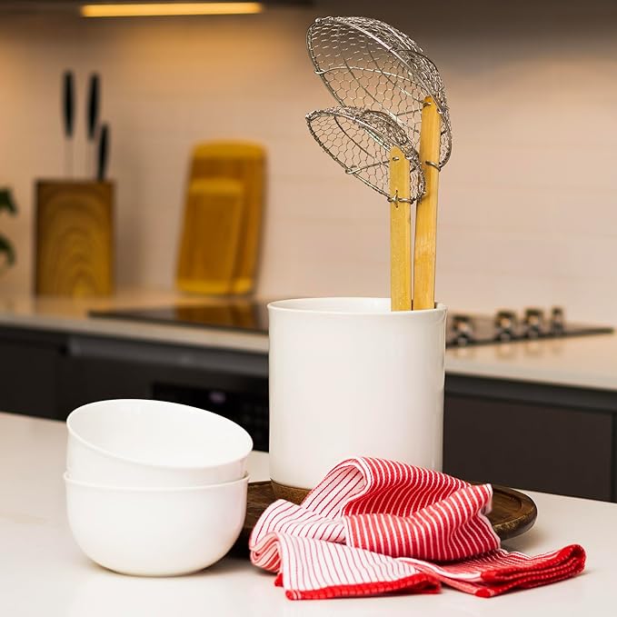 Joyce Chen Kitchen Spider Strainer Stainless Steel 7-Inch Wire Basket with Heat-Resistant Bamboo Handle