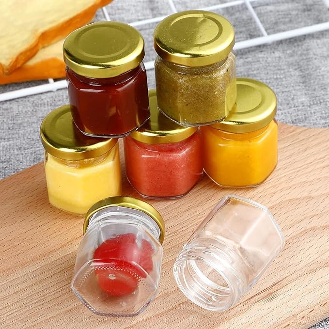 30 Pack 1.5 oz Mini Honey Jars with Dipper, Honey Jar Party Favors, Glass Hexagon Honey Jar for Wedding Favors