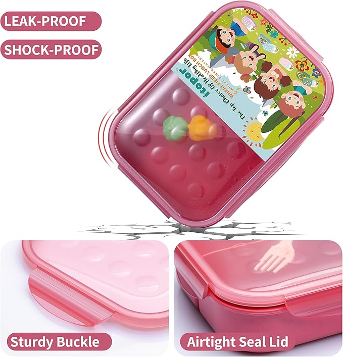 Wheat Straw Lunch Box, Leakproof 3-Compartment Bento Box for Kids & Adults, BPA-Free, Microwave & Dishwasher Safe, 5.5 Cup/1400 ml, Dusty Rose