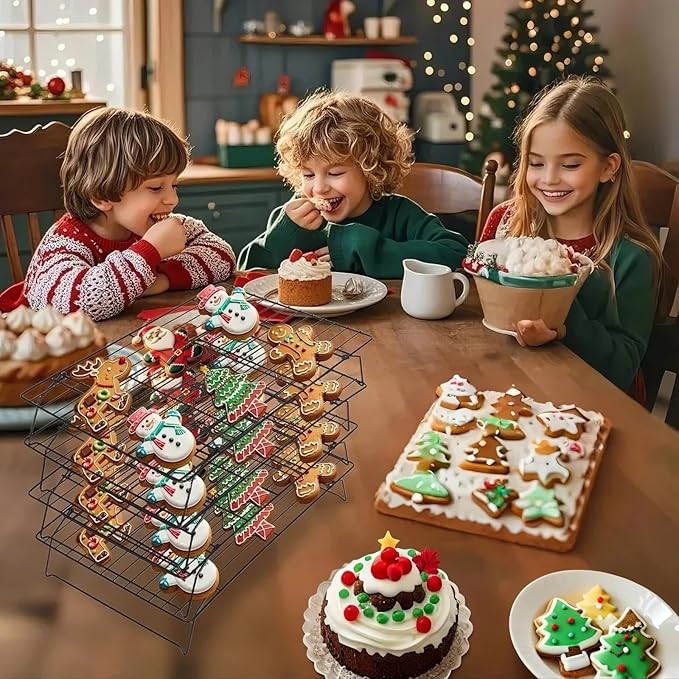 ShellKingdom Cooling Racks, Stainless Steel Non-Stick Baking Racks And Oven Safe Wire Cool Racks for Cookies, Cakes and Baking, 4-Tier, Foldable