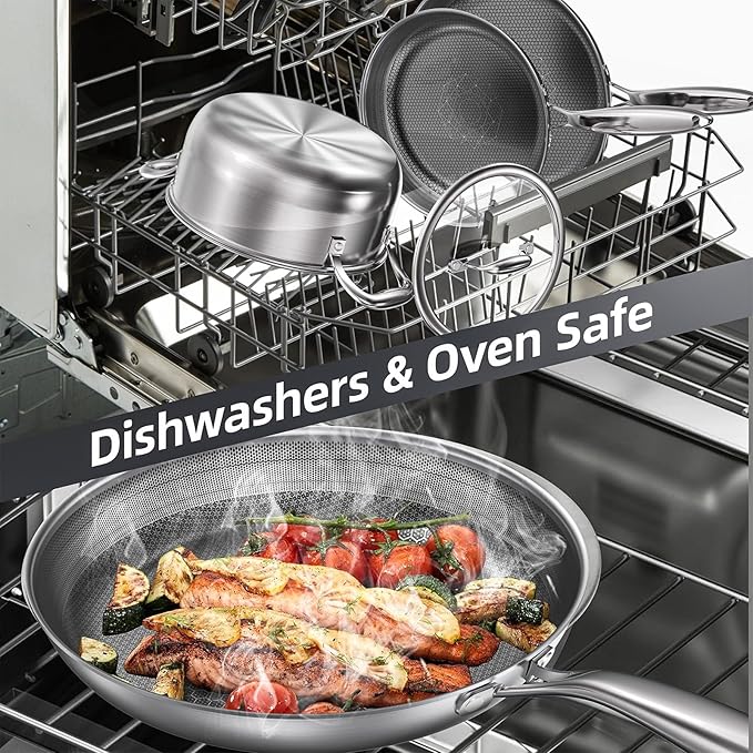 COOKER KING 8-Inch Stainless Steel Pan, Hybrid Nonstick Frying Pan, Skillet, 3-Ply Clad Cookware, Even Heat Distribution, Dishwasher & Oven Safe, with Stay-Cool Handle, Induction Compatible