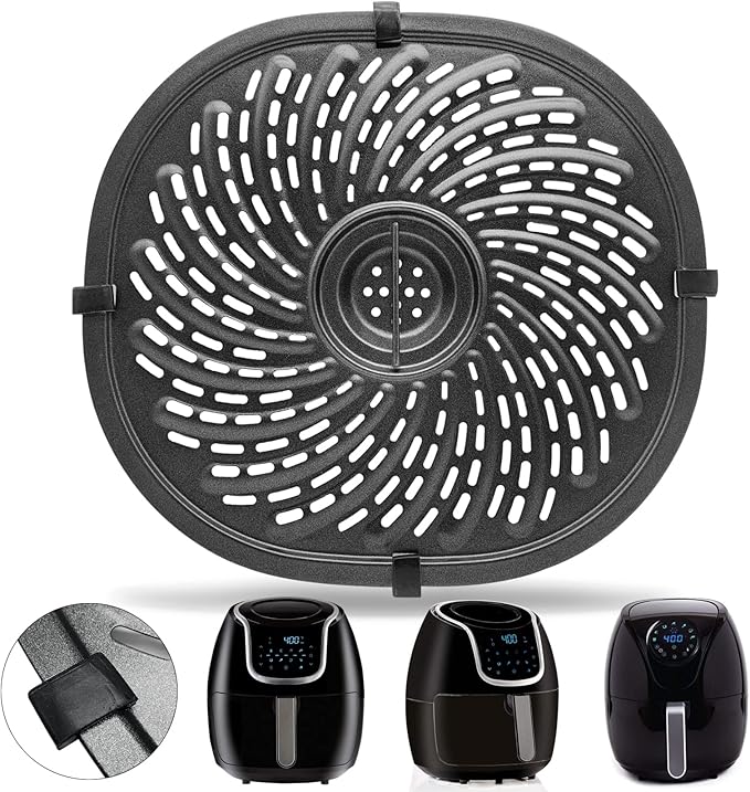 Air Fryer Replacement Tray for PowerXL Vortex 7 QT Air Fryer, Oval Nonstick 10.3''*9.5'' Air Fryer Replacement Parts Accessories Rack Basket Grill Pan Grill Plate Crisper Plate with Rubber Bumpers