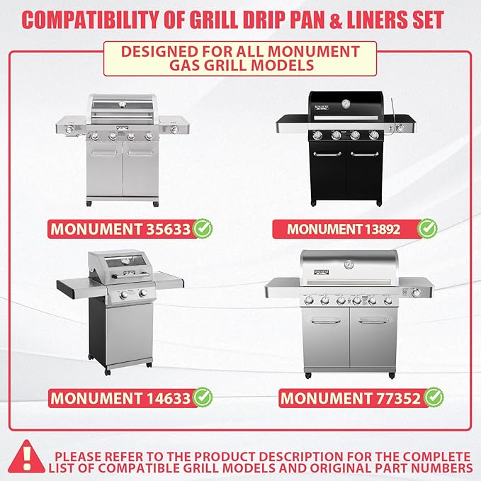 Grease Tray Replacement for Most Monument Grills 24633 24367 13762 35633 41847NG Accessories, Universal Grease Box & 10Pcs Drip Pan Liners for Monument 14633 25392 17842 Grill Foil Tray Parts 9.5x6.6"