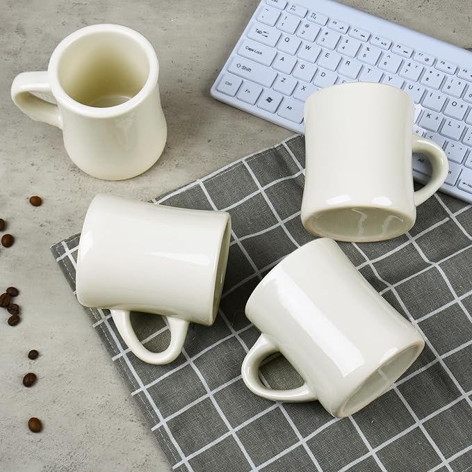 11oz White Diner Coffee Mug Set of 4 Ceramic Mugs Great for Kitchen Set, Travel, and Hot Tea (Cream)