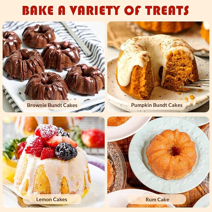 HKMTT Small Silicone Bundt Pan, Mini Fluted Tube Rum Cake Baking Molds, 6 Cavities 2 Pack 3 Shaped BPA Free Oven Safe Food Grade Non Stick Moulds
