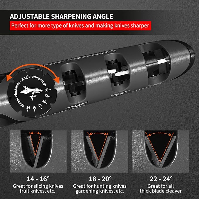 MAD SHARK Knife Sharpener, 6 Adjustable Sharpening Angle, Coarse & Fine Knife Sharpener Tool, Handheld Manual Knives Sharpener for Kitchen Knives, Pocket , Scissors, LARGE, Black
