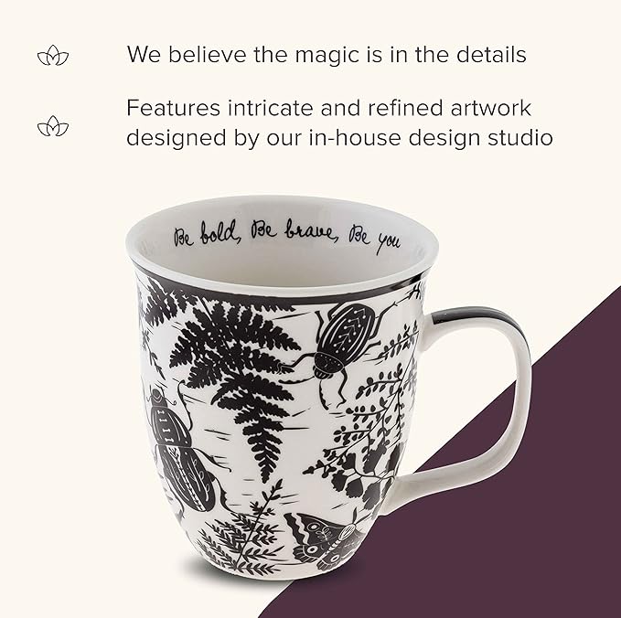Karma Gifts 14 oz Black and White Boho Mug Beetle - Cute Coffee and Tea Mug - Ceramic Coffee Mugs for Women and Men