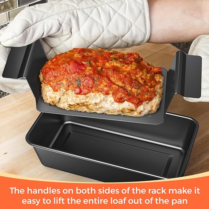 2 Pack Meatloaf Pan with Drain Tray, Non Stick Meat Loaf Pan with Drip Tray, 9.4 x 5.5 Inch Loaf Pan for Baking Bread and Meatloaf
