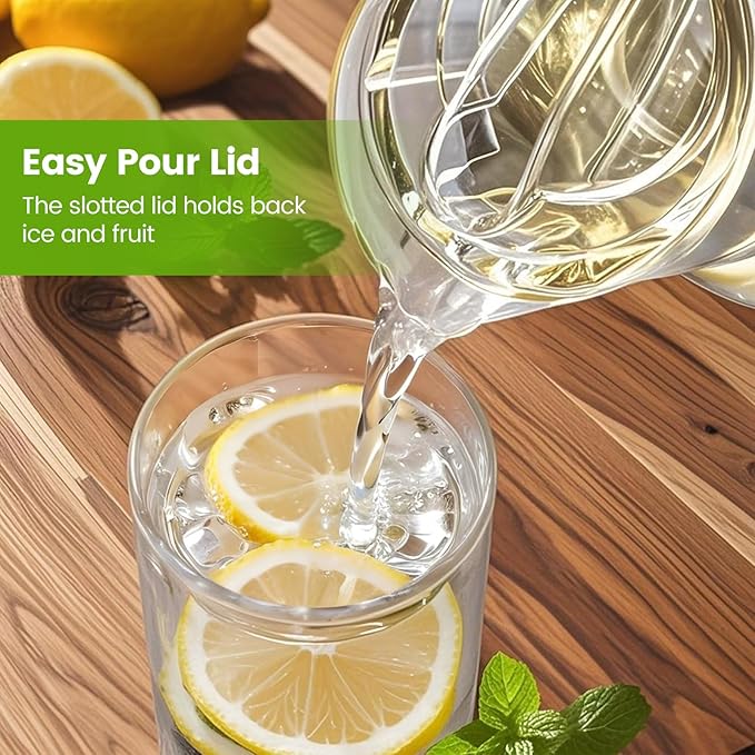 Middle Size Clear Plastic Pitcher with Lid (72 oz), Unbreakable Water Pitcher with Handle, Fridge Jug, BPA-Free, Shatter-Proof, Great for Iced Tea, Sangria, Lemonade, Juice, Milk, and More