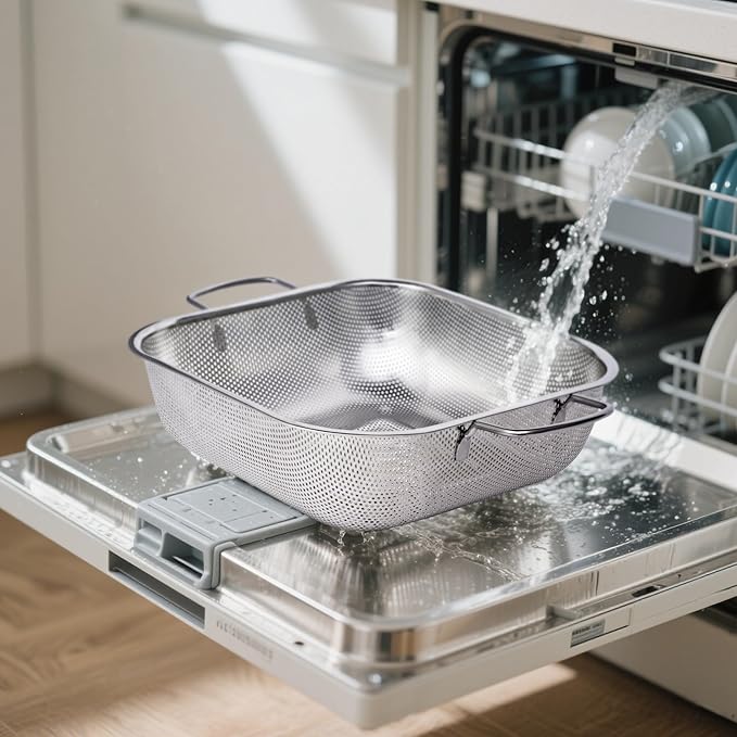 Colander Stainless Steel 3-Quart, Square Metal Strainers, Strainer for Kitchen Food, Dishwasher Safe