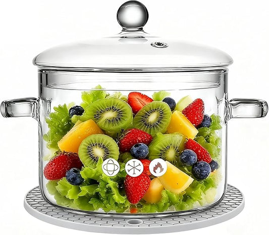 Clear Glass Pot, 1.5L, Cooking Pot with Lid and Handle, Clear Saucepan, Resistant Borosilicate Pot, Glass Saucepan for Cooking On Stove - Ideal for 1 People (50oz)