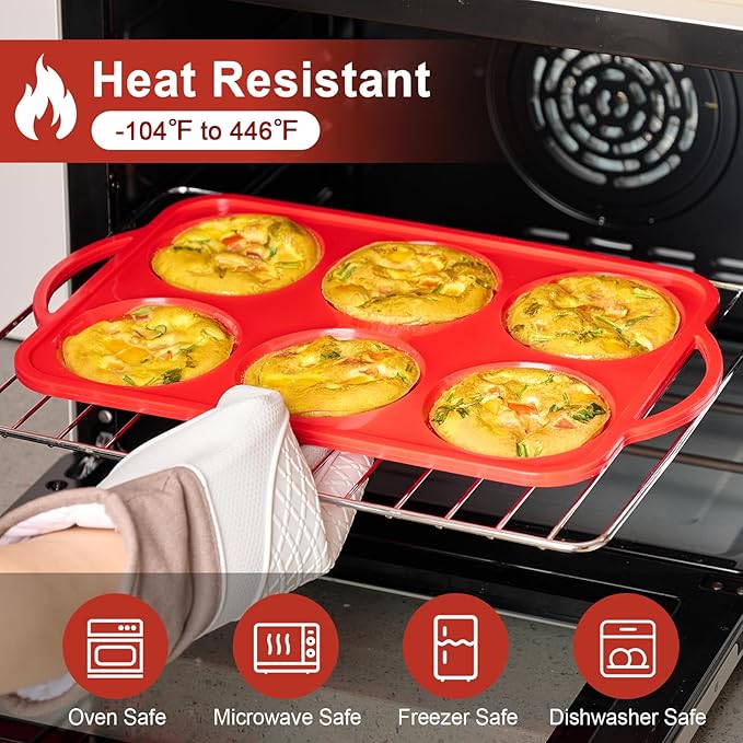 2 Pack 4 Inch Jumbo Muffin Top Pans with Metal Frames, Silicone Egg Molds for Breakfast Sandwiches, Egg Bite Baking Trays, BPA Free & Non-Stick