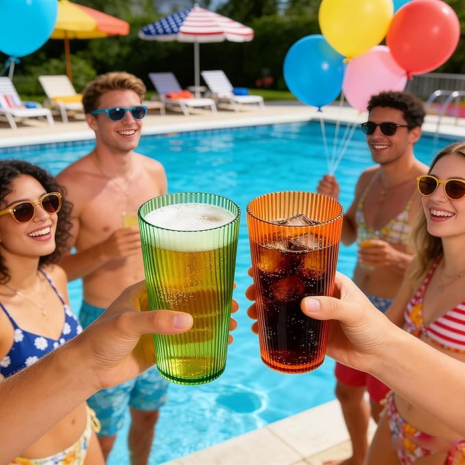 Plastic Drinking Glasses Set of 8, 19oz Unbreakable Kitchen Cups for Kids Dishwasher Safe Reusable Cups BPA Free Stackable Acrylic Tumbler for Kitchen, Bar, Holiday, Party, Dinner