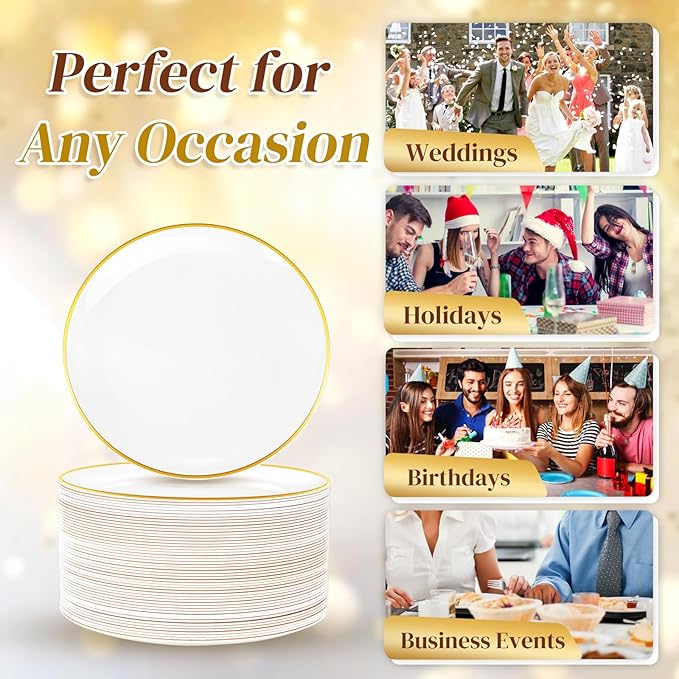 Festiva 200Pcs Gold Dessert Plates 6.3" with Forks 5"- Small Disposable Dessert/Cake/Appetizer Plates Plates- serve 100 guests include 100Plates 100Forks for Wedding &Birthday Party & Easter
