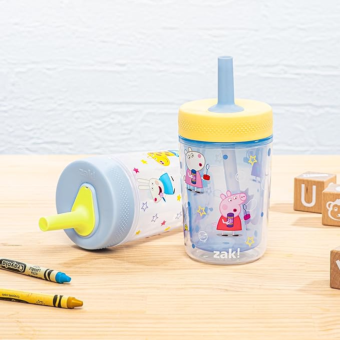 Zak Designs Peppa Pig Capri Toddler Tumblers For Travel or At Home, 9oz 2-Pack Double Wall Plastic Sippy Cups With Leak-Proof Design is Perfect For Kids (Peppa and Friends)