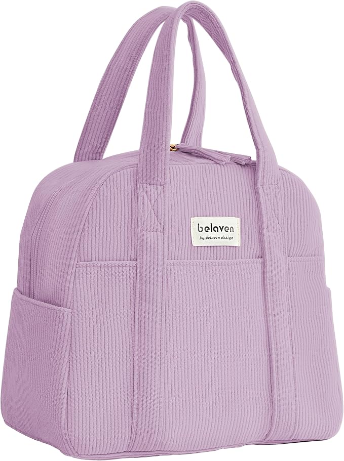 Insulated Lunch Bag for Women, 6-Hour Cold Retention Cooler Tote with Sturdy Handle, 15-Can Spacious Capacity, Leakproof Corduroy Fabric & Aluminum Foil Lining (Purple)