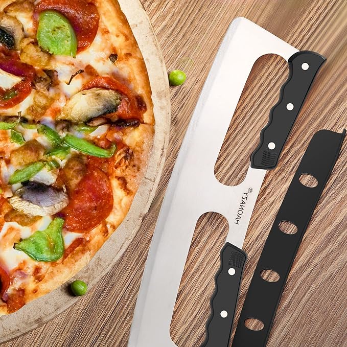 Sharp Pizza Cutter Rocker 14 inch with Double Handles and Protective Cover, Good for Kitchen Dining Room