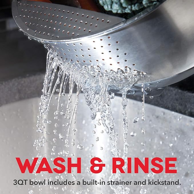 DASH Stainless Steel Mixing Bowls with Lids, Silicone Non-Slip Base with Measuring Lines and Strainer, 3 Bowl Set - 1.5 Quart, 3 Quart, & 5 Quart - Aqua