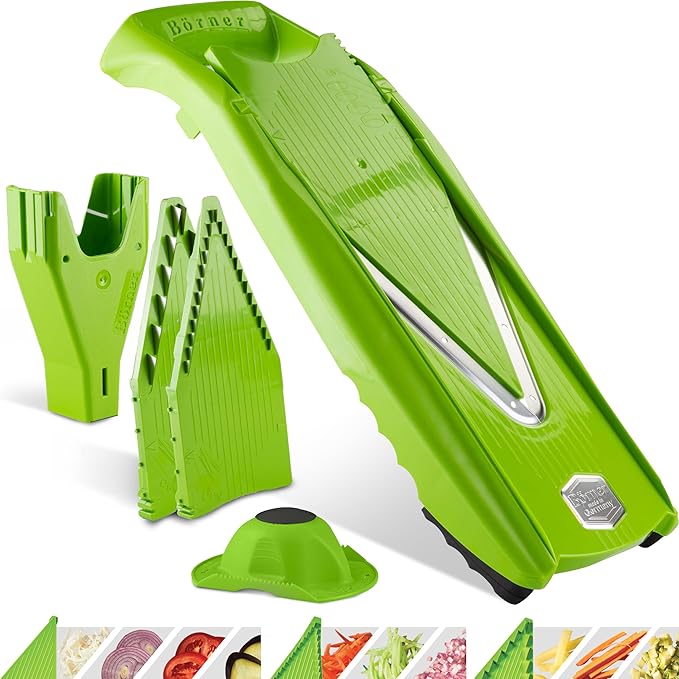 Mandoline Food Slicer Börner V5 (Starter Set) by Reston Lloyd • V-Slicer with Food Holder • Made in Germany • Fruit & Vegetable Chopper • Multiple Settings • Color: Lime