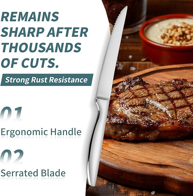 Steak Knife Set of 8, Serrated Steak Knife, Kitchen Steak Knives, Steak Knives Dishwasher Safe, Stainless Steel Knives