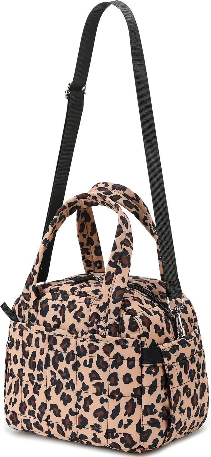 LEDAOU Lunch Box for Women Lunch bag Quilted Puffer Lunch Box with adjustable strap Insulated Reusable LunchBox for Work School Picnic Travel (Cheetah)