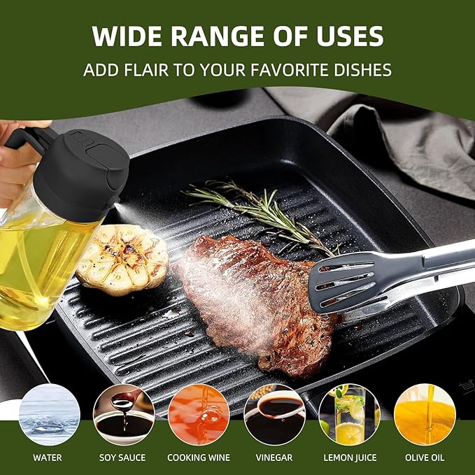 2pcs Oil Sprayer for Cooking, 16oz/470ml Oil Dispenser for Kitchen, 2 in 1 Olive Oil Dispenser Bottle for Kitchen Gadgets, Air Fryer, Salad, BBQ (Black, Green)